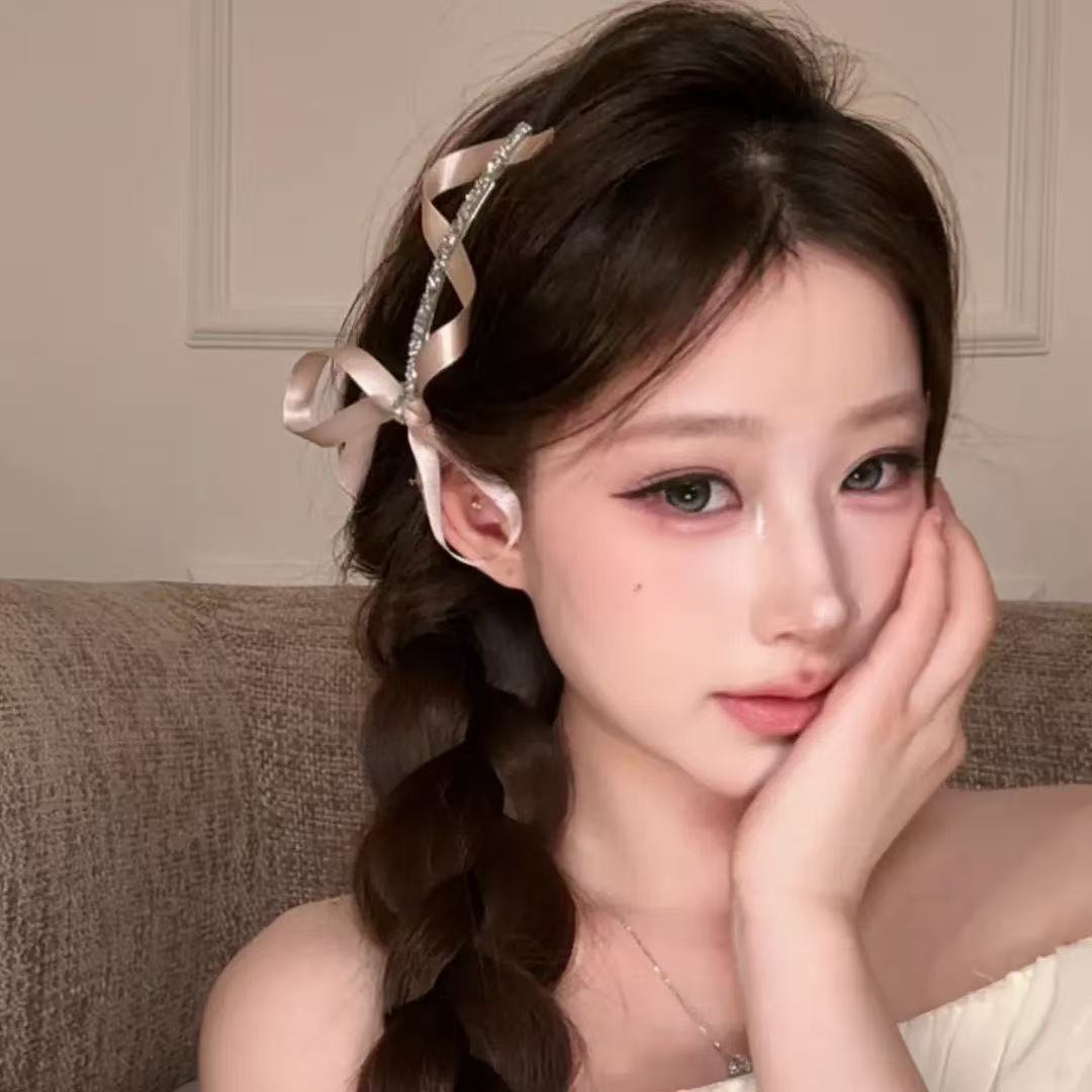 Korean-style ballet-inspired rhinestone ribbon bow spring clip, new style bobby pin hair accessory for side bangs and wispy hair.