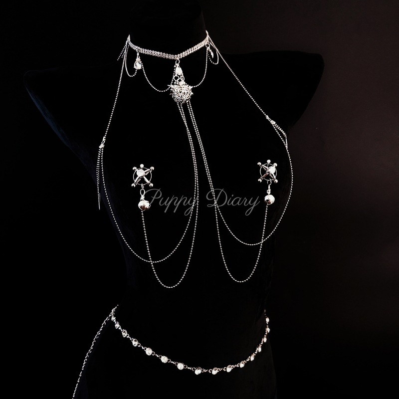 Puppy* Night Light Glowing Body Chain Women's Necklace Bell Choker Waist Chain Body Jewelry Hanging Chain Couple Gift