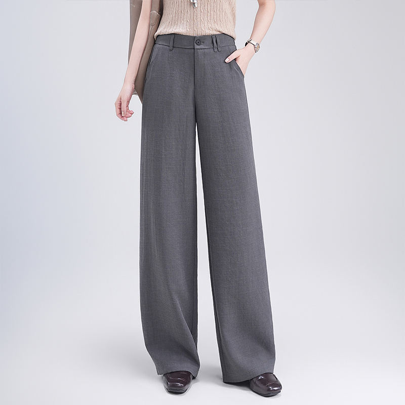 Soundproof Bamboo Drape-Effect Suit Pants for Women 2026 New Spring and Autumn Gray Wide-Leg Drape-Effect Loose Slimming Commuter Casual Pants