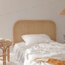 Natural rattan headboard home B&B hotel model room background Japanese double eye bed screen backrest