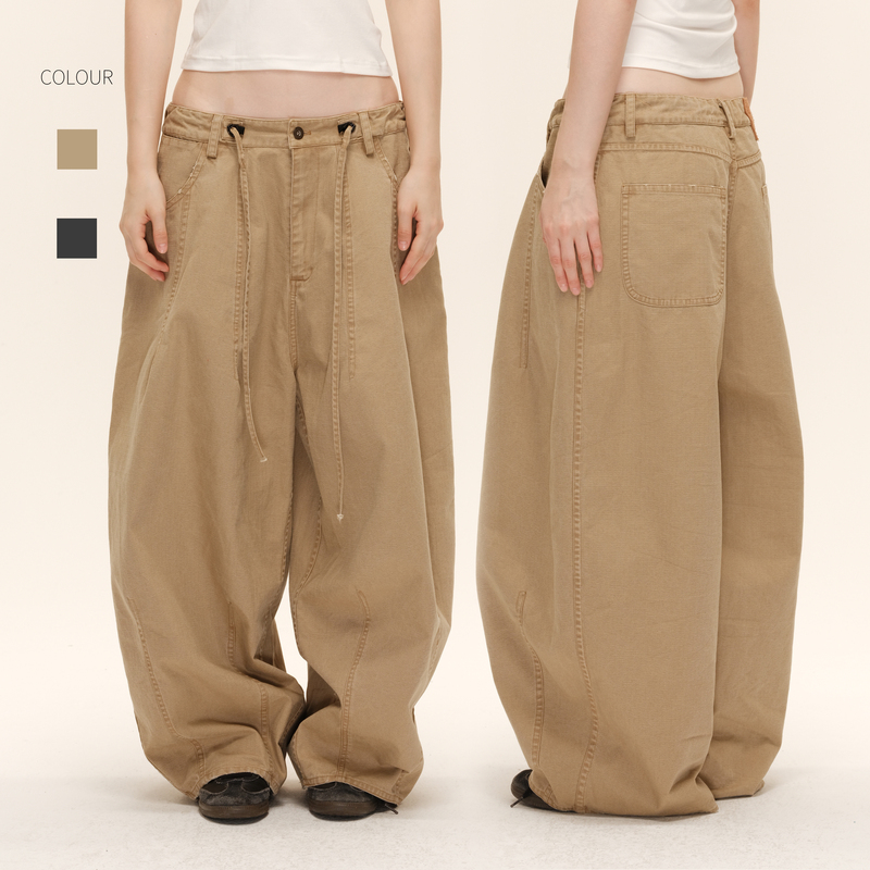 [Same Style as Zhang Ruonan] Cozydoll Barn-Style American Street Retro Washed and Distressed Oversized Cargo Pants