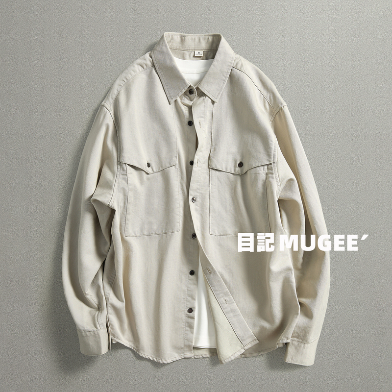Mujie [Three-Dimensional Patch Pocket] Autumn Vintage Workwear Style Loose Casual Commuting Workwear Long-Sleeved Shirt for Men