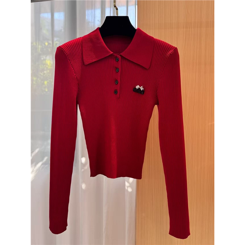Produced by Piggy: Red Regular Style Long-Sleeve Knitted Sweater Fashion Top 169 Produced by Piggy: Red Regular Style Long-Sleeve Knitted Sweater Fashion Top 169