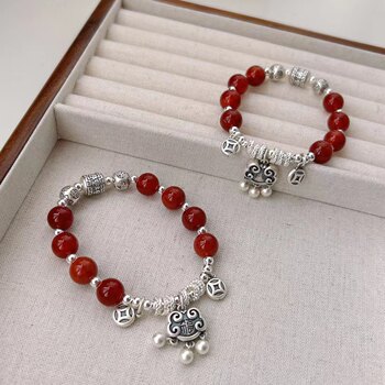 New 999 pure silver fu lock agate bracelet pure silver coin six-character passepartout original design retro style bracelet