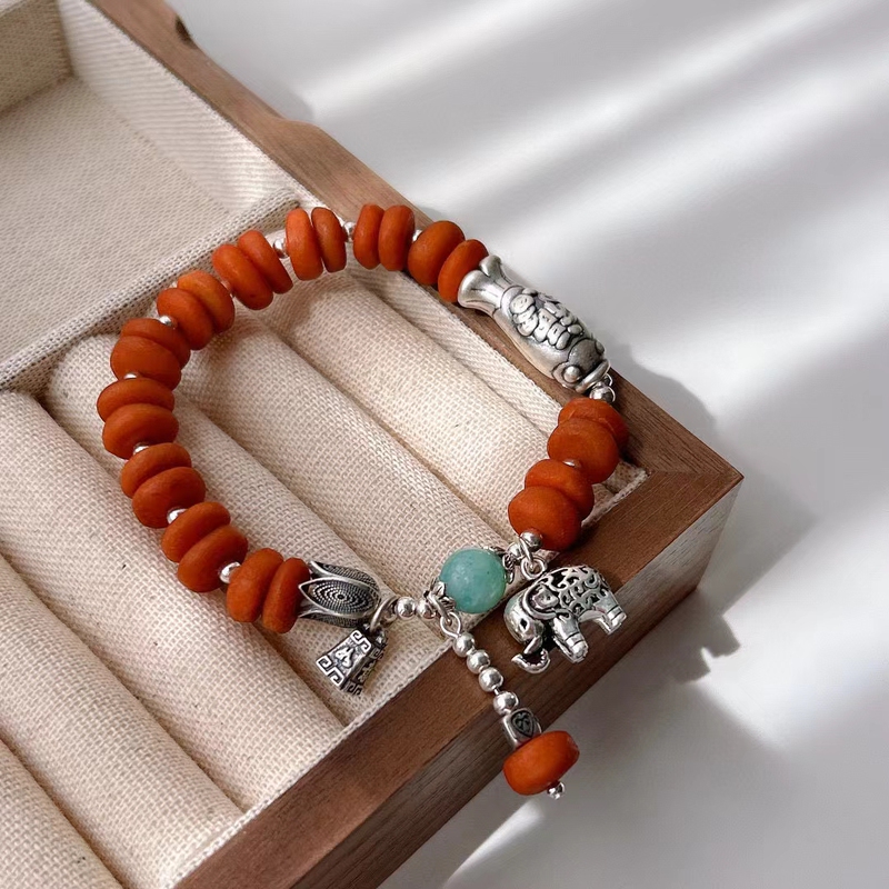 New 925 Sterling Silver Vintage Elephant Beeswax Original Bracelet, Elephant Symbolizes Good Fortune, High Aesthetic Value, Birthday Gift