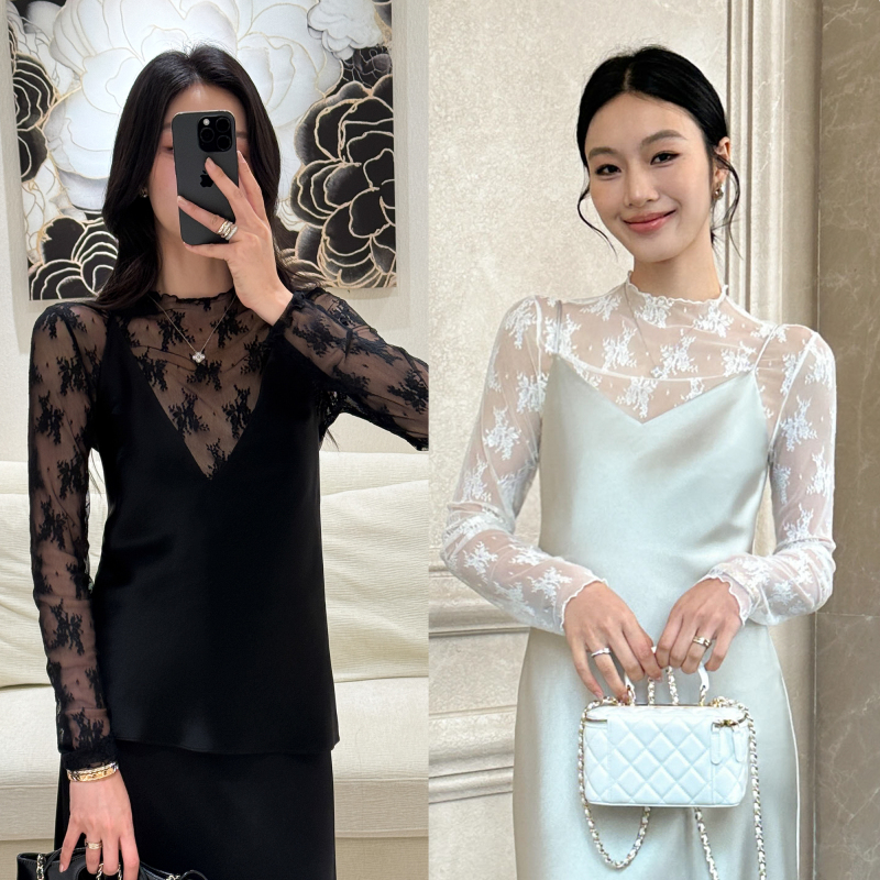 Moge's "Muse Girl" Long-Sleeved High-End Palace-Style Lace Mesh Versatile Base Layer Top Moge's "Muse Girl" Long-Sleeved High-End Palace-Style Lace Mesh Versatile Base Layer Top