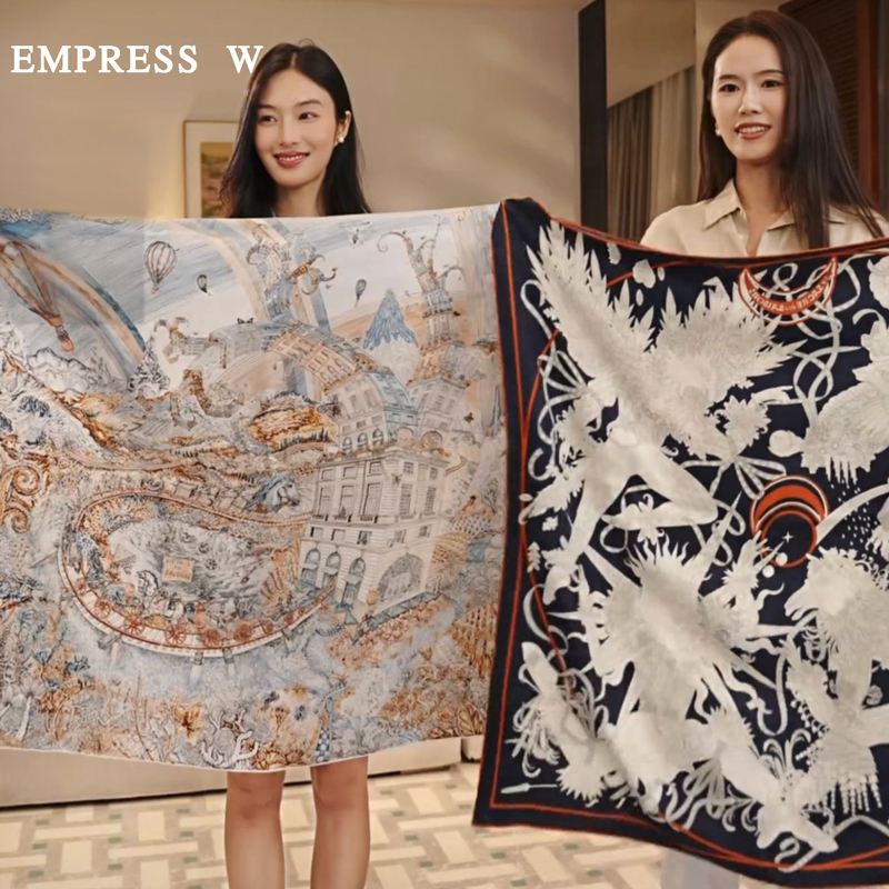 Empress W Heavy 18mm Silk Square Scarf Jungle Oil Painting Print Silk Scarf/Shawl
