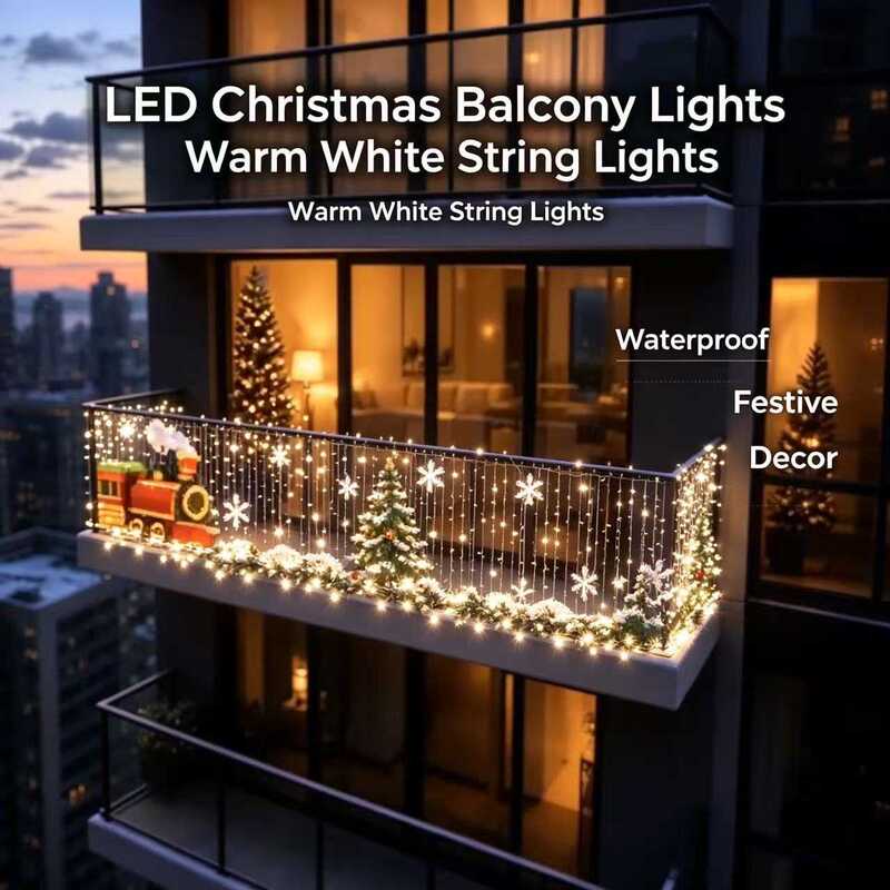 Christmas Balcony Ice Strip Lights Led Snowflake Curtain Lights Balcony Railing Decorative Lights Outdoor Christmas Themed Lights