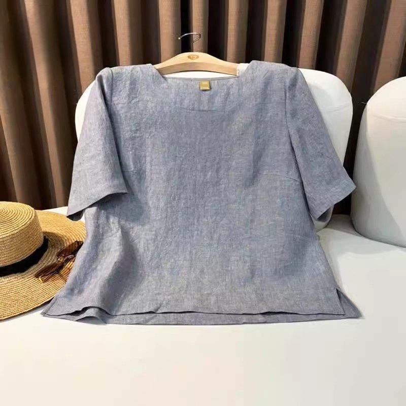 Linen Top for Women, New Summer Short-Sleeved, Artistic and Versatile, 100% Linen Shirt, Loose T-Shirt, Casual Blouse Linen Top for Women, New Summer Short-Sleeved, Artistic and Versatile, 100% Linen Shirt, Loose T-Shirt, Casual Blouse