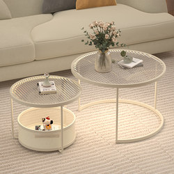 New Round Cream Style Creative Sofa Living Room Home Integrated Coffee Table Small Apartment Glass Round Table Simple