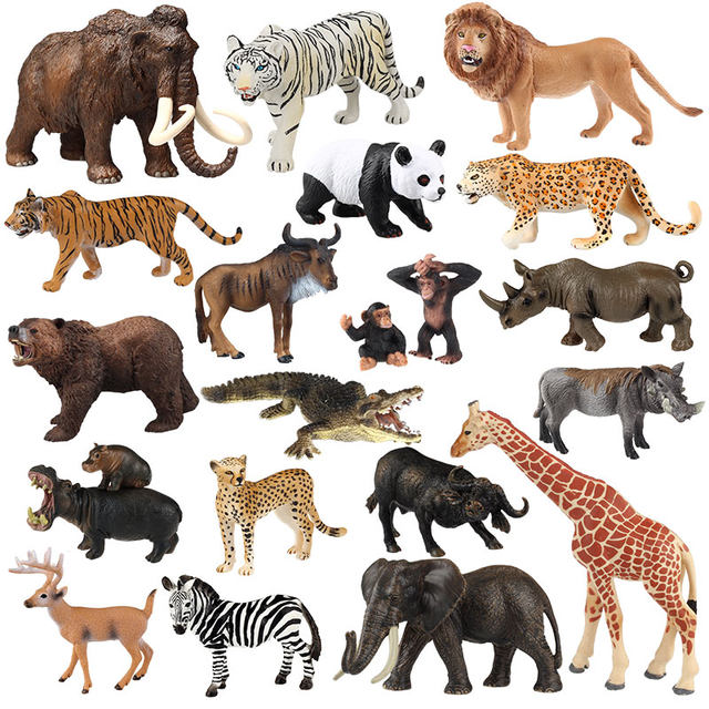 Solid Real Animal Toy Model Set: Lion, Elephant, Tiger, Rhino, Bear, Zebra, Crocodile, Giraffe - Educational