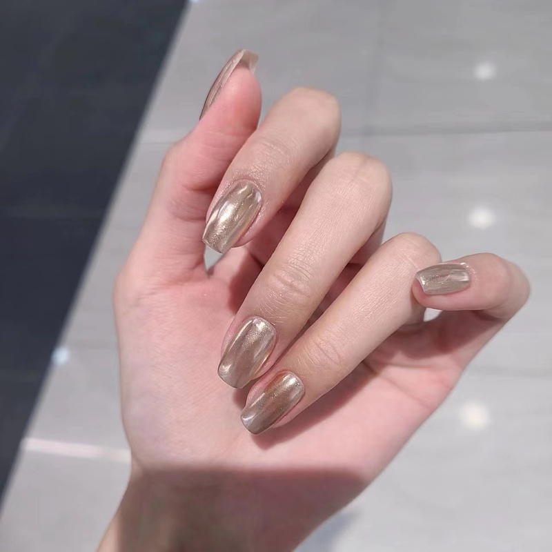 Handmade Wearable Nails 2026 New Year Edition Magic Mirror Pink Champagne Color Brightening Nail Stickers High-End Fake Nails Removable