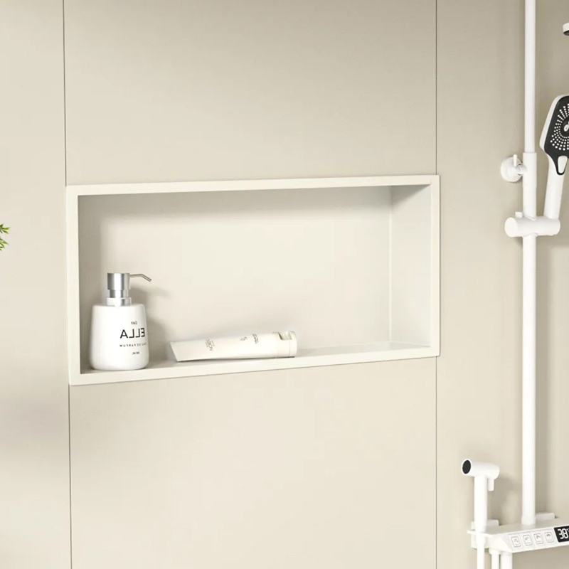 Horizontal Stainless Steel Metal Niche Bathroom Shelf Next to Bathtub and Toilet, Built-In Storage Rack, Cream Style Small Wall Cabinet