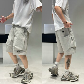 Summer work style multi-pocket shorts quick-drying three-quarter length pants