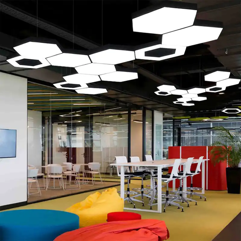 Hexagonal Pendant Light with Letters, Led Special-Shaped Lighting, Office Gym Circular Herringbone Pendant Light