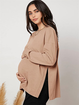 Womens Maternity T-Shirt Long Sleeve Split Side Pregnancy T
