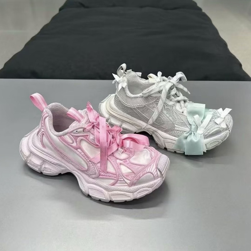 Wzwei-Top Version/26 New Model 3XXL Lace Bow Dad Shoes Vintage Thick-Soled Casual Sneakers Wzwei-Top Version/26 New Model 3XXL Lace Bow Dad Shoes Vintage Thick-Soled Casual Sneakers