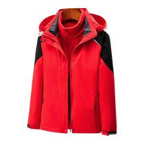 Red sub-machine clothing womens three-in-one autumn and winter outdoor detachable windproof water warm climbing climbing suit jacket man