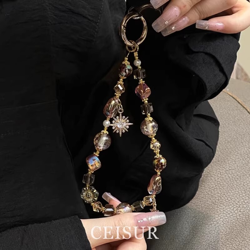 Japanese Demiu Retro Melard Eight-Pointed Star Beaded Phone Chain for Women, Unique Design, Fashionable Bag Keychain Japanese Demiu Retro Melard Eight-Pointed Star Beaded Phone Chain for Women, Unique Design, Fashionable Bag Keychain