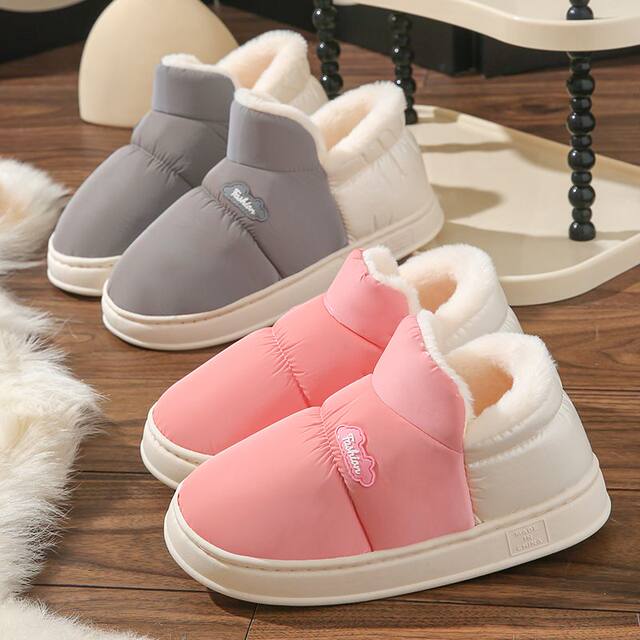 Winter Cotton Shoes for Home and Outdoor Use, Unisex, with Added Fleece and Thickened Waterproof Anti-Slip Soft Soles, Closed Heel, High-Top Warm Shoes for Couples