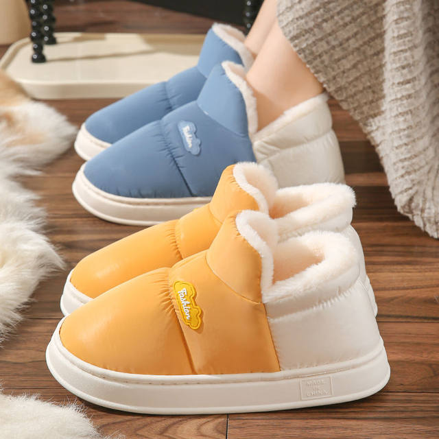 Winter Cotton Shoes for Home and Outdoor Use, Unisex, with Added Fleece and Thickened Waterproof Anti-Slip Soft Soles, Closed Heel, High-Top Warm Shoes for Couples