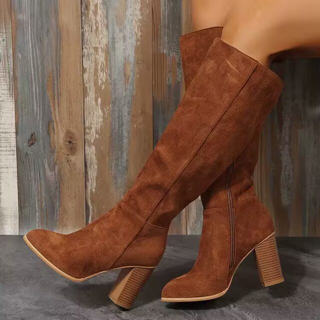 Genuine Leather Women's Boots 2025 New Autumn Boots Women's Suede High Boots Long Boots Thick Heel Women's Shoes Long Boots