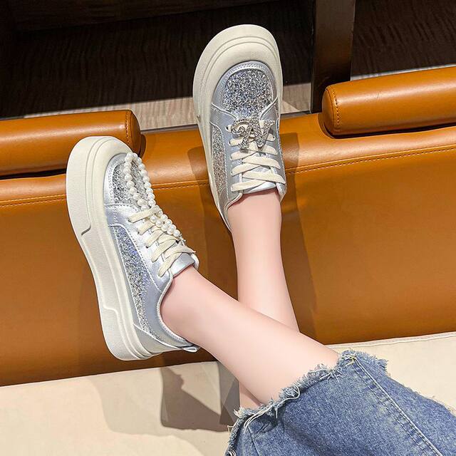 Versatile New Trendy Model with Sparkling Rhinestones and Sequins, Thick-Soled Casual Shoes for Women, Retro Sports Sneakers for Women 2025