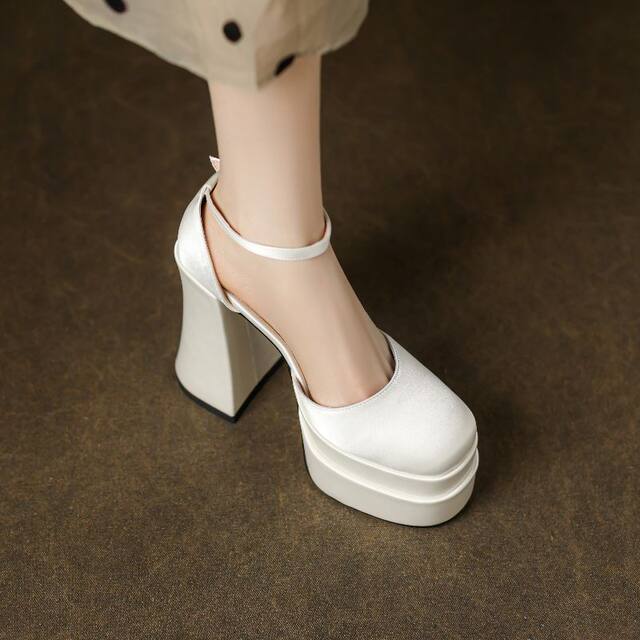 12cm Wedding Shoes, Wedding Dress Essential, Petite-Friendly, Chunky Heel, Platform Sole, Mary Jane High Heels, Fall 2024