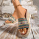 European and American Style Thick-Soled Slippers for Women, African Wave-Patterned Colorful Woven Strap Round-Toe Slide Slippers