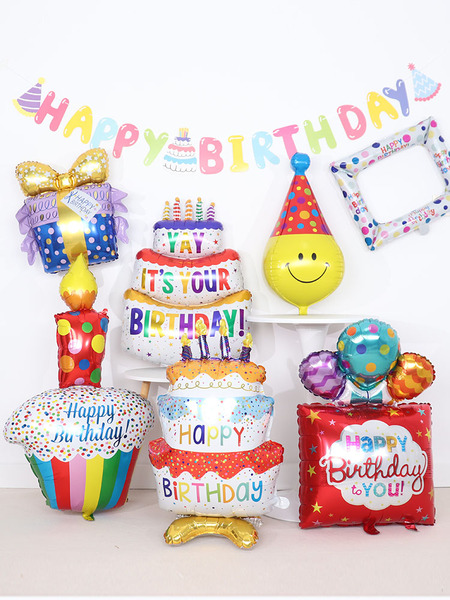 Ins Colorful Large Birthday Cake Aluminum Foil Balloons Photo Props Kidsren's Baby Party Decoration Scene Decoration