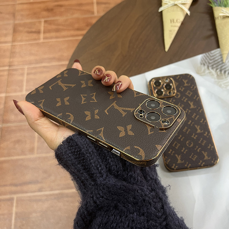Suitable for Apple 16 Pro Max Phone Case, iPhone 15 High-End Luxury Leather Soft Case, 14 Electroplated Full-Cover Premium Feel Anti-Drop Vintage XS Protective Case, Unisex Super Popular