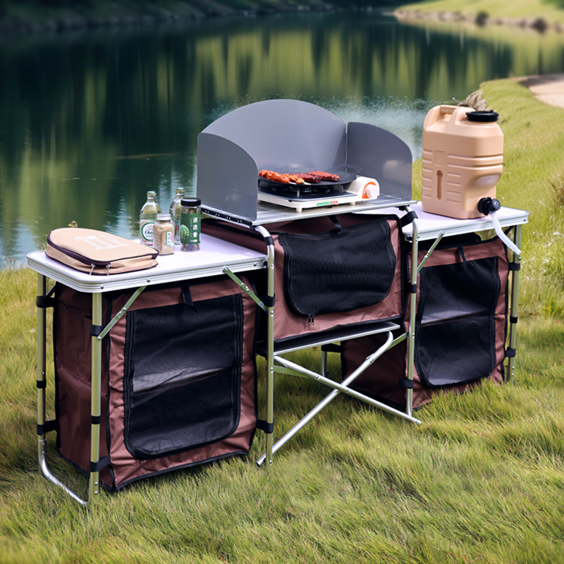 Outdoor Camping Folding Table Aluminum Alloy Mobile Kitchen Camping Equipment Set Portable Easy-To-Install Picnic Stove