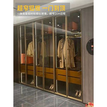 Glass door wardrobe aluminum alloy glass cabinet door narrow edge brown wardrobe cloakroom sliding door opening a gold frame