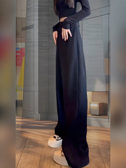 Black Suit-Style Casual Pants for Women, New Summer Pants, Plus Size, High-Waisted, Slimming, Slightly Chubby, Loose Fit, Straight-Leg Pants
