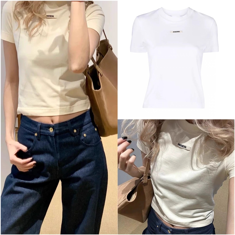 Discount Spot Jacquemus 25 Summer New Letter Micro-Label Round Neck Slim Short-Sleeved T-Shirt Tops for Women Discount Spot Jacquemus 25 Summer New Letter Micro-Label Round Neck Slim Short-Sleeved T-Shirt Tops for Women