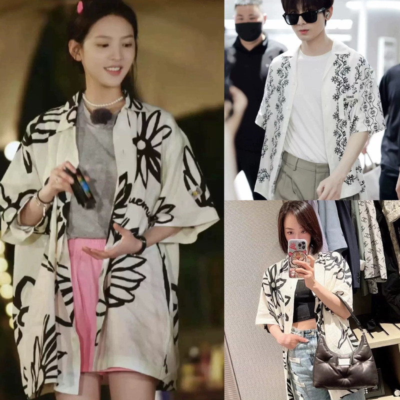 Jacquemus Cheng Yi Zhang Ruonan Same Style Plant Floral Short-Sleeve Cardigan Loose Shirt Unisex