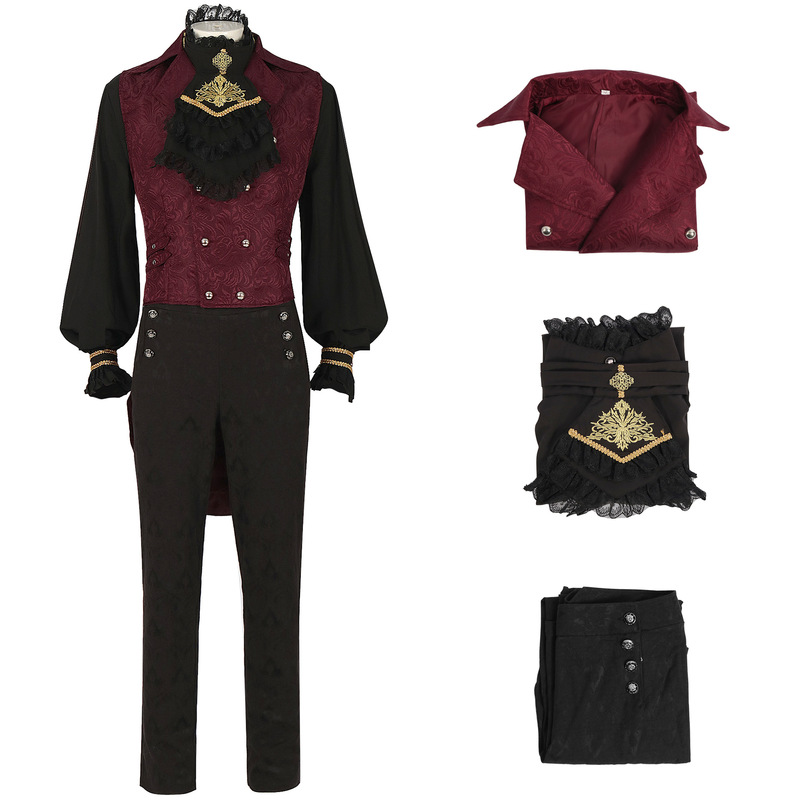 British Court Ruffled Stand-Collar Shirt Trendy Men's Retro Tailcoat Vest Pants Vampire Shirt Set British Court Ruffled Stand-Collar Shirt Trendy Men's Retro Tailcoat Vest Pants Vampire Shirt Set