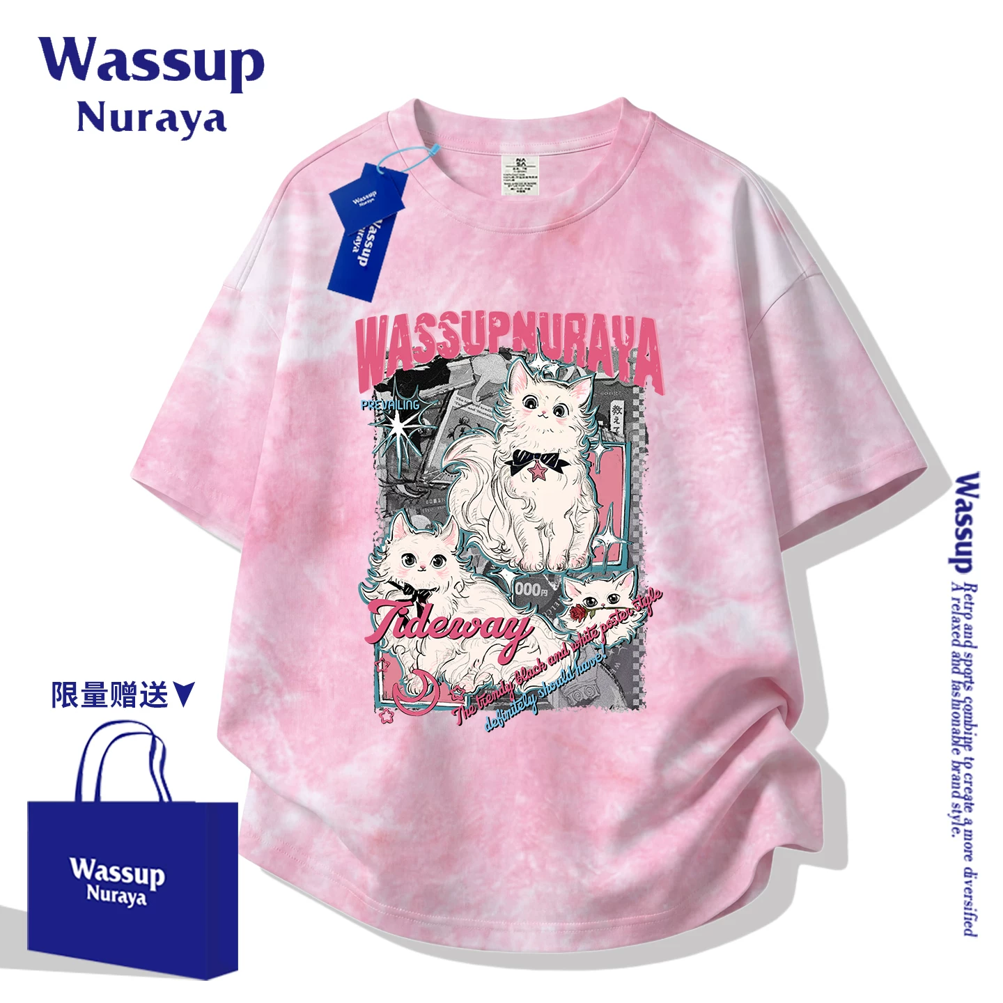 Футболка с коротким рукавом из хлопка цвета фуксия, oversize