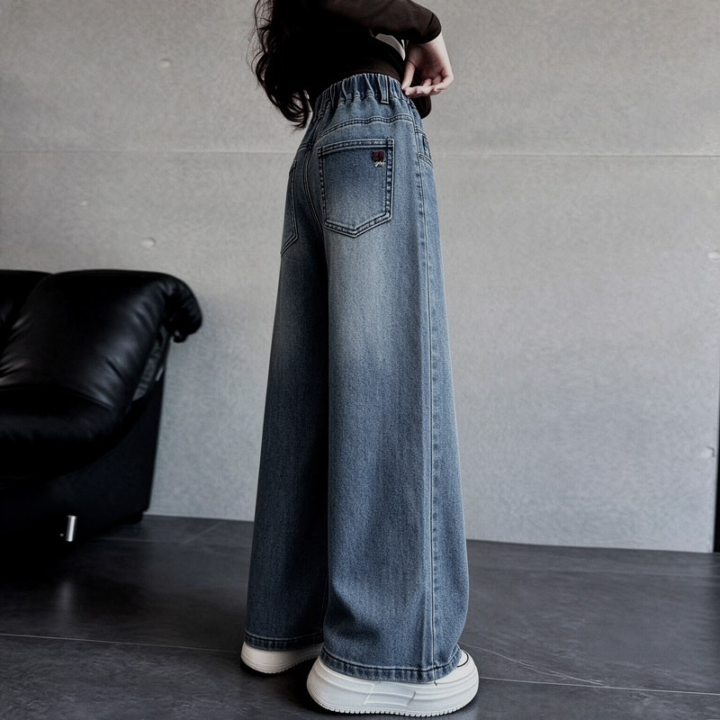 Girls' Denim Wide-Leg Pants 2026 Spring and Autumn Loose Embroidered Straight-Leg Slimming Long Pants for Older Children Stylish Girls' Denim Wide-Leg Pants 2026 Spring and Autumn Loose Embroidered Straight-Leg Slimming Long Pants for Older Children Stylish