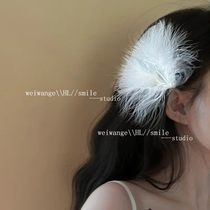 Fairy feather hairpin Korean white headdress Deluna Hotel iu same style side clip ancient costume hair accessories super fairy