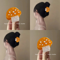 Colorful little mushrooms cute orange acetic acid grippers niche style hair grippers small hairpins hair accessories for the back of the head