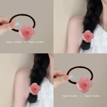 Gentle rose pink rose bud hair rope flower hair ring acetic acid simple rubber band hair rope new style