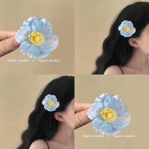 Light blue simulated poppy flower hairpin side clip photo hair accessories super fairy head flower hair clip hair iron