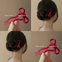 Liuxia crimson red temperament bow hairpin for women new Chinese style U-shaped headwear high-end hairpin hairpin
