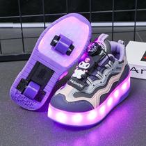Double-wheeled Heelys womens roller skates childrens summer luminous roller skates girls retractable roller skates for junior high school students