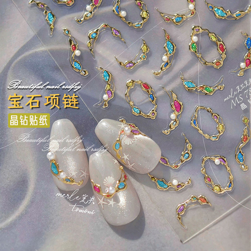 Tomoni Gemstone Necklace Nail Art Crystal Diamond Stickers New Chinese Style Nail Decals Light Luxury Colored Diamond 3D Relief Stickers