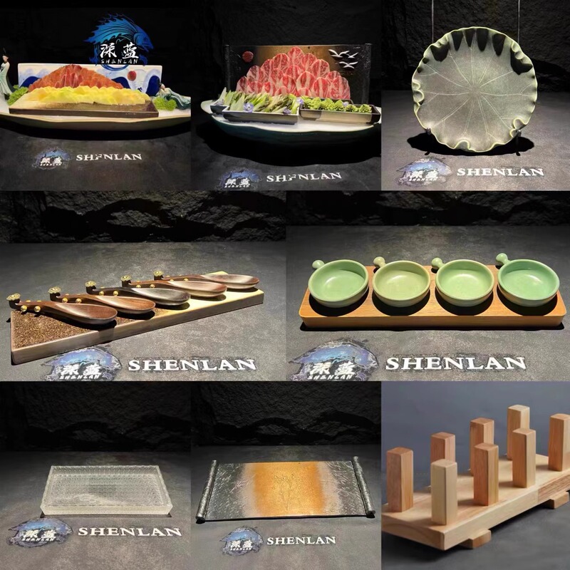 Deep Blue Aesthetic Inspired by the Famous Painting "A Thousand Miles of Rivers and Mountains: Beef and Seafood Sashimi Platter Presentation