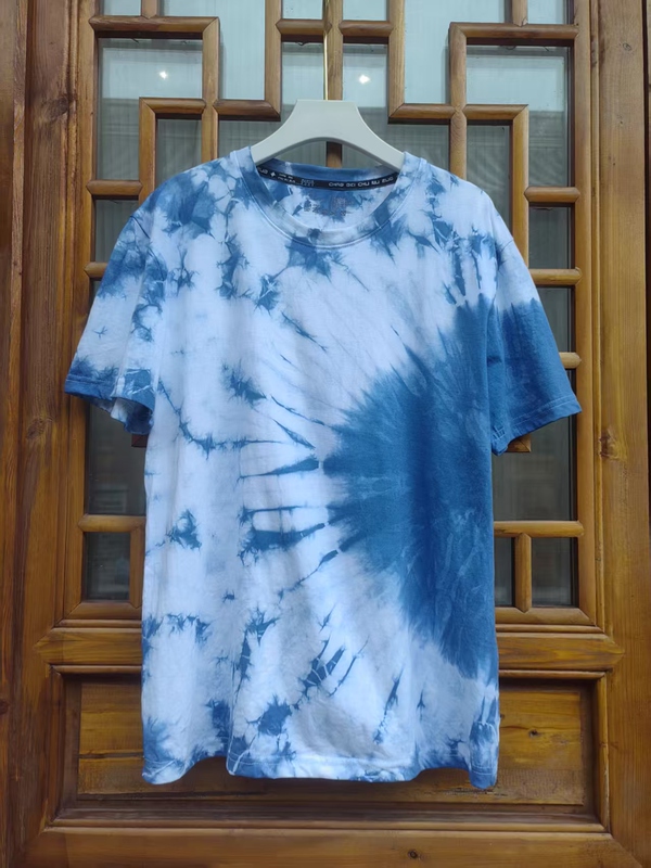 Plant-Dyed Short-Sleeved Summer Unisex Trendy Handmade Blue-Dyed Pure Cotton Tie-Dye Skin-Friendly All-Cotton Tank Top T-Shirt