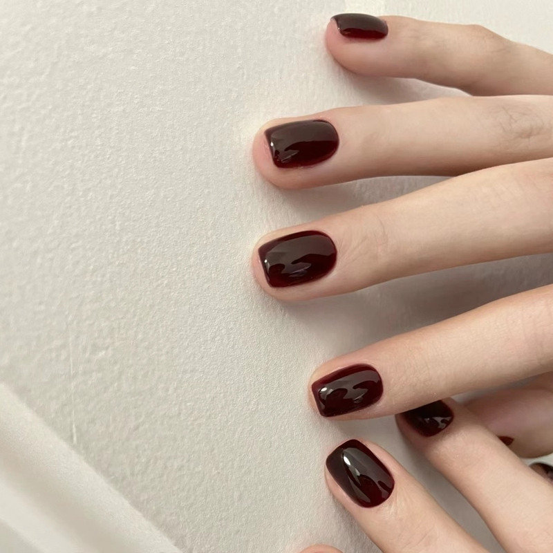 Ankora Red Handmade Cherry Solid Color Brightening Wearable Nails Shiny Oval Short Nails Medium Deep Wine Red Manicure Ankora Red Handmade Cherry Solid Color Brightening Wearable Nails Shiny Oval Short Nails Medium Deep Wine Red Manicure