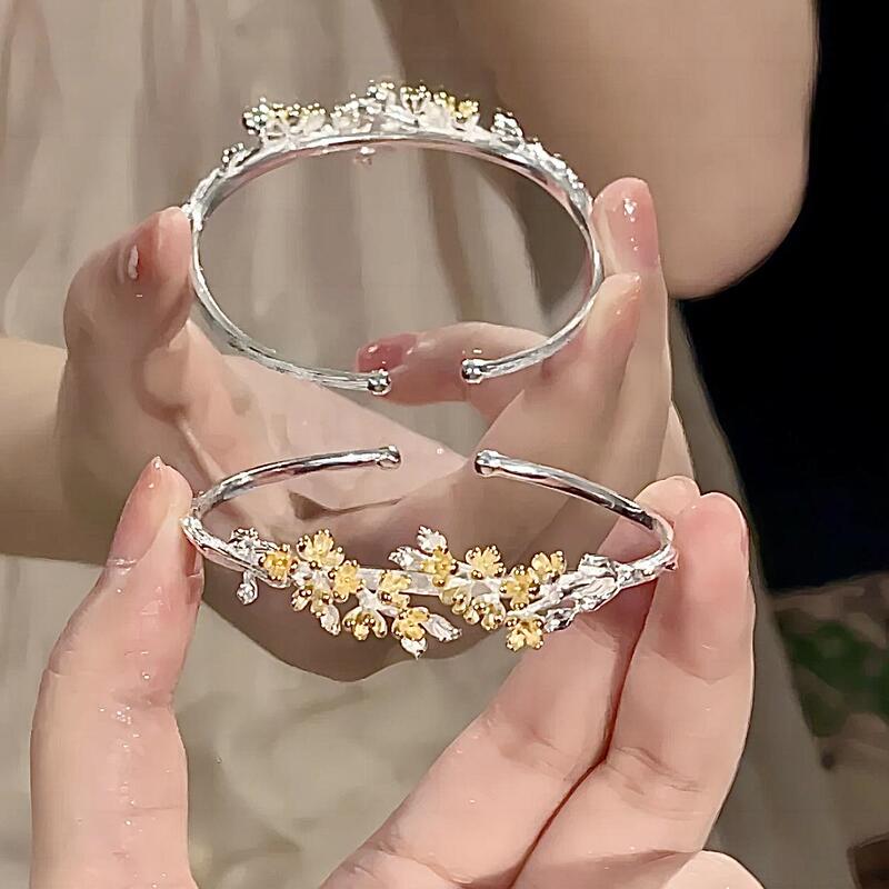 New Chinese-Style Osmanthus Flower Bracelet with Ancient Style, Adjustable Opening, Twelve Flower Gods, August Osmanthus Bracelet for Women
